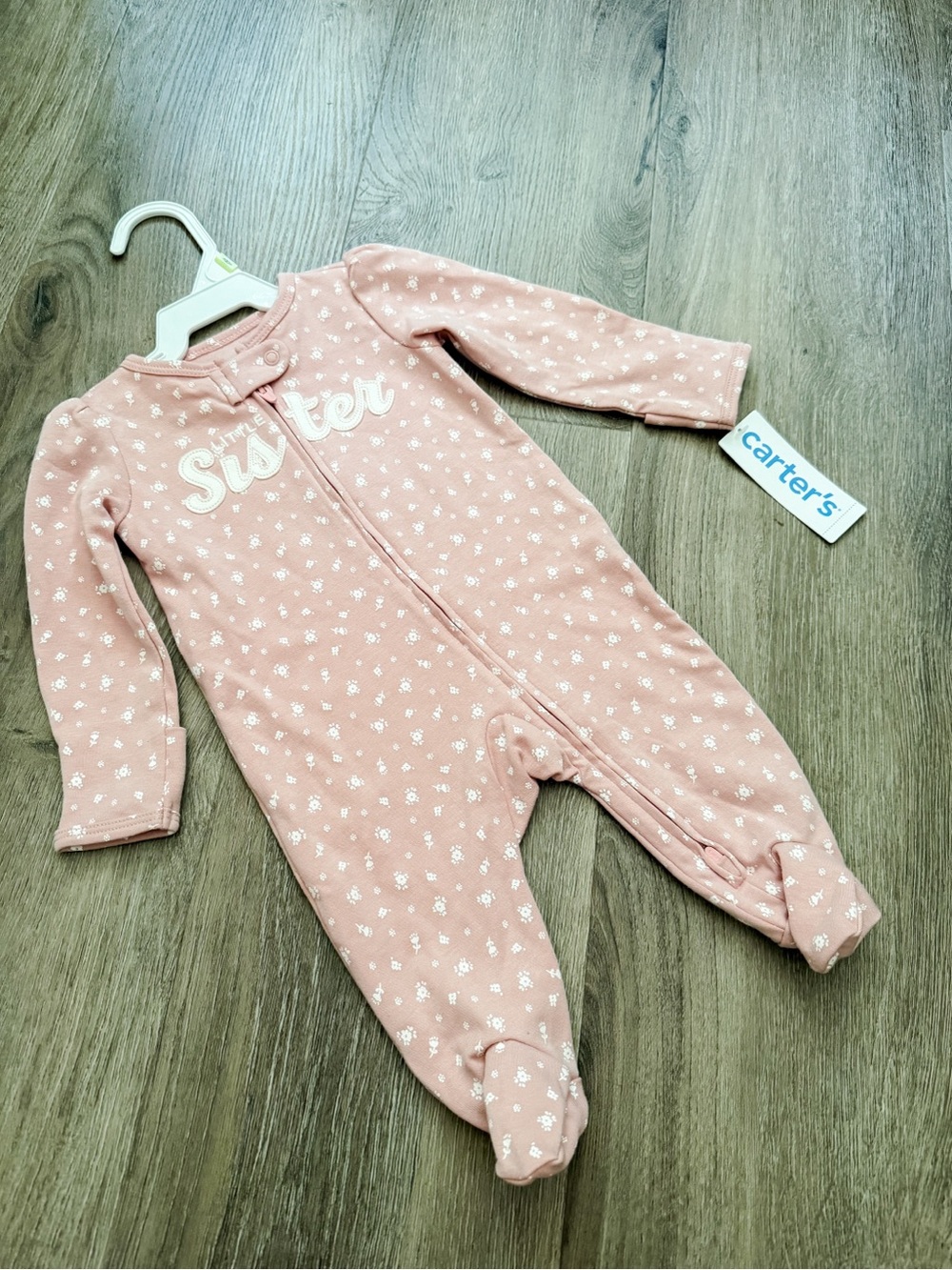 Carter's Dusty Pink 'Sister' Floral Footed Baby One-Piece